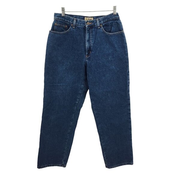 LL Bean Jeans Women Size 14 Reg Orig Fit Relaxed Fully Lined Red Plaid Roll Cuff - Picture 1 of 9